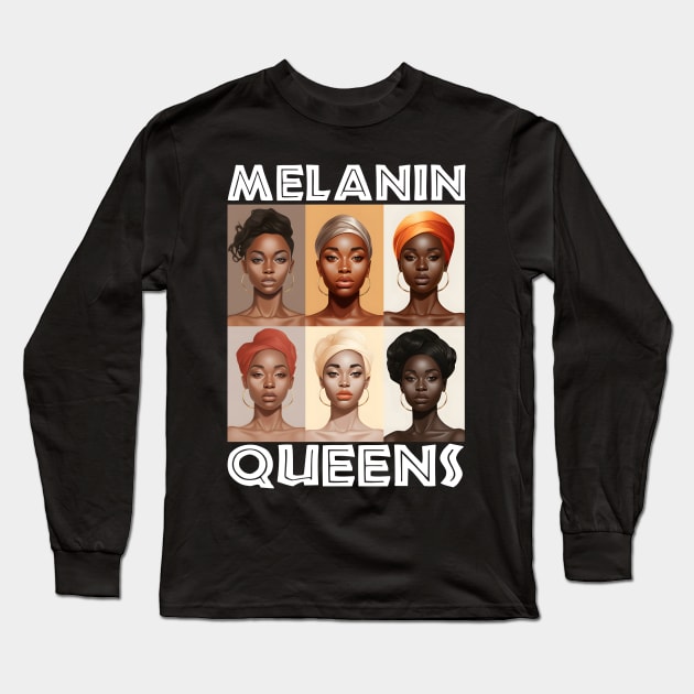 Melanin Queens Afrocentric Women Long Sleeve T-Shirt by Merchweaver